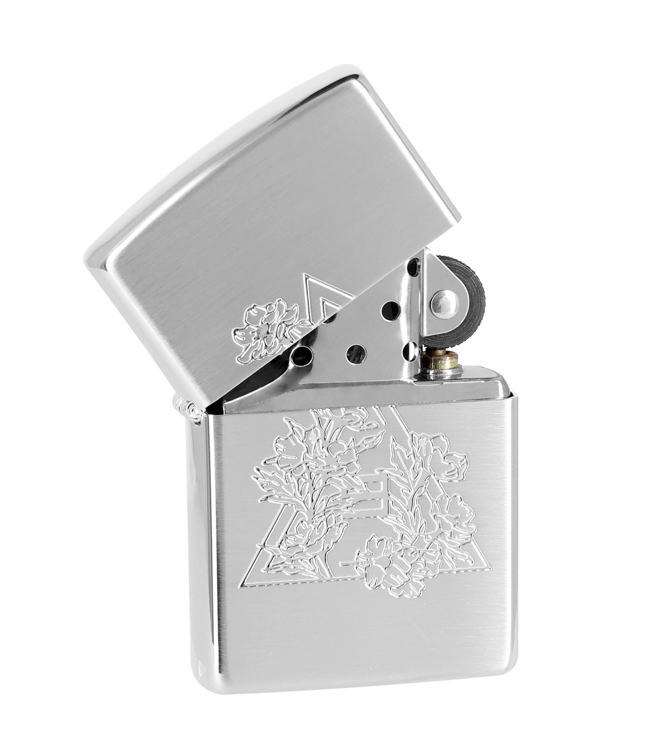 蓋が開いたシルバーのZIPPOライター