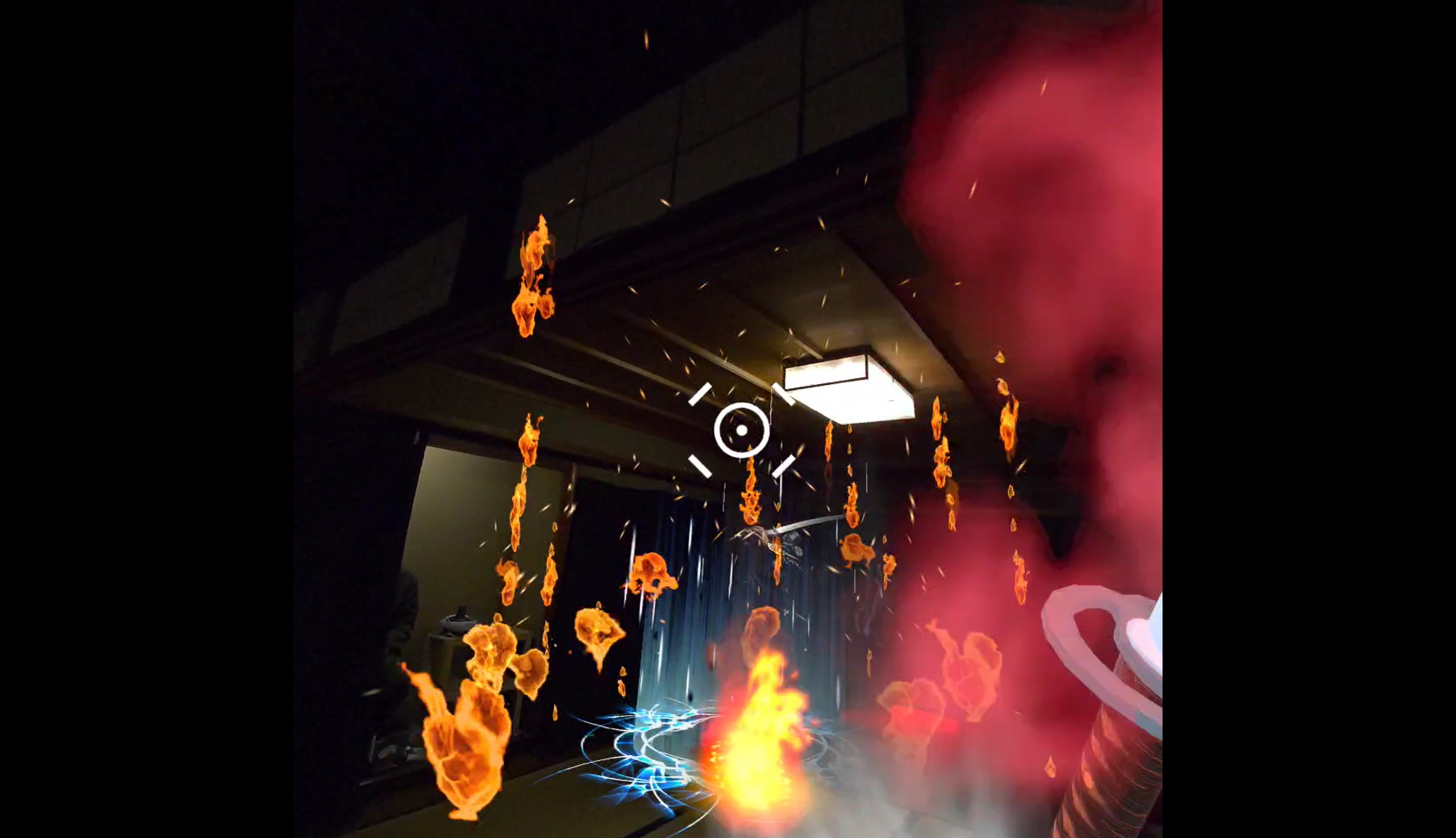 VRで火炎が舞う祇園の室内体験