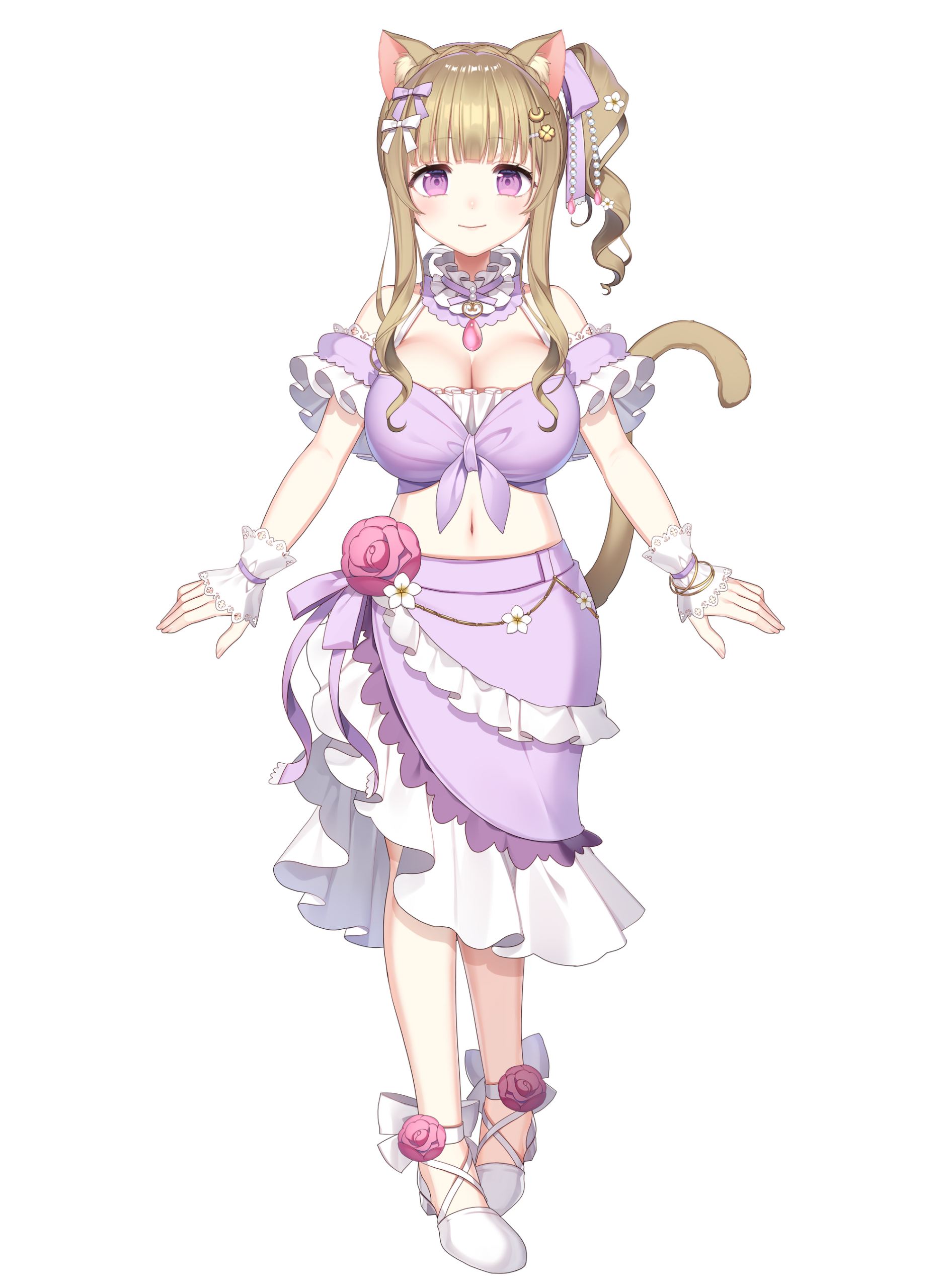 猫耳と紫の衣装のVTuberキャラクター