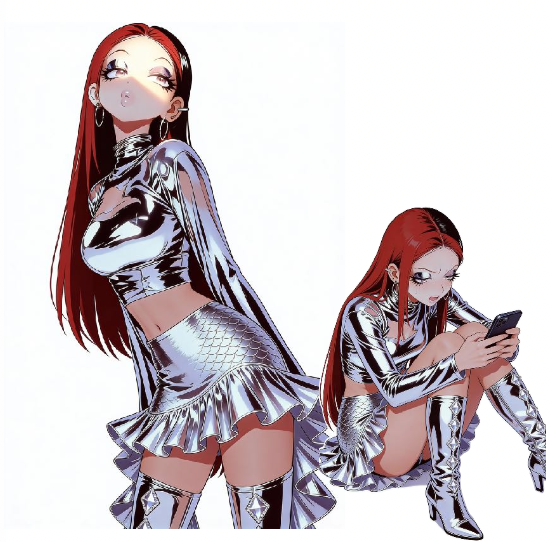 銀色コスチュームの女性キャラクター