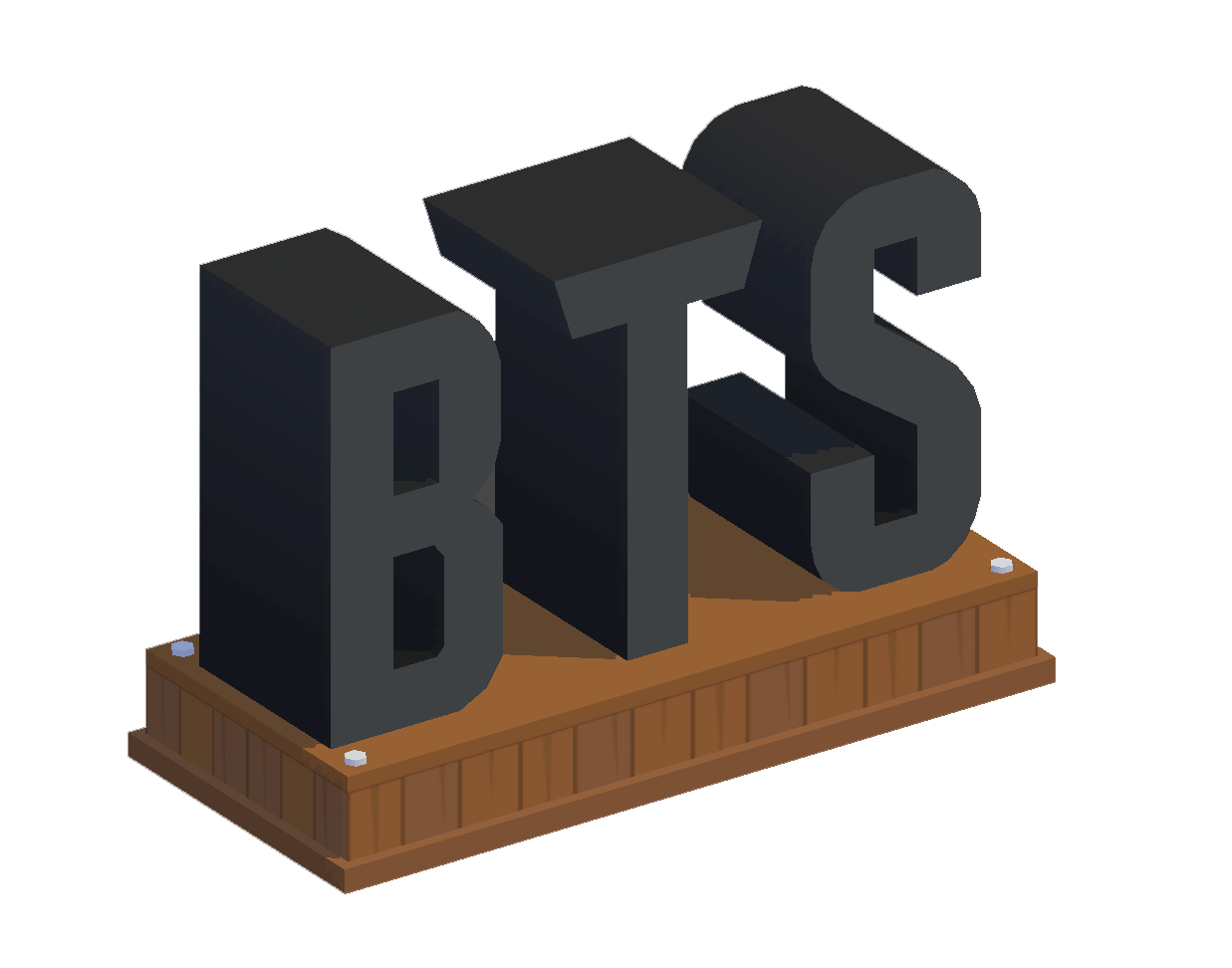 BTSのロゴが木製の土台に立つアート
