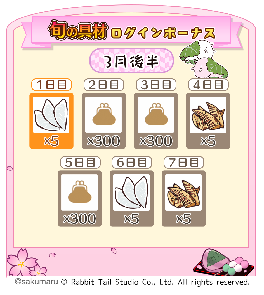 旬の具材ログインボーナス報酬一覧