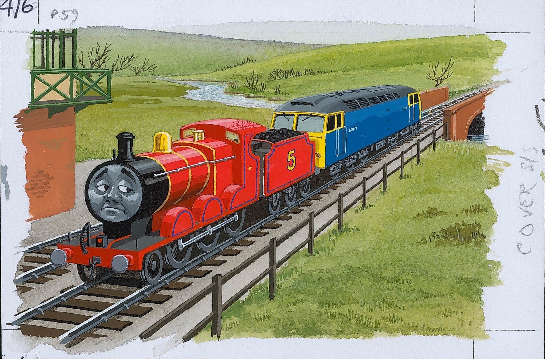 赤い機関車と青いディーゼル