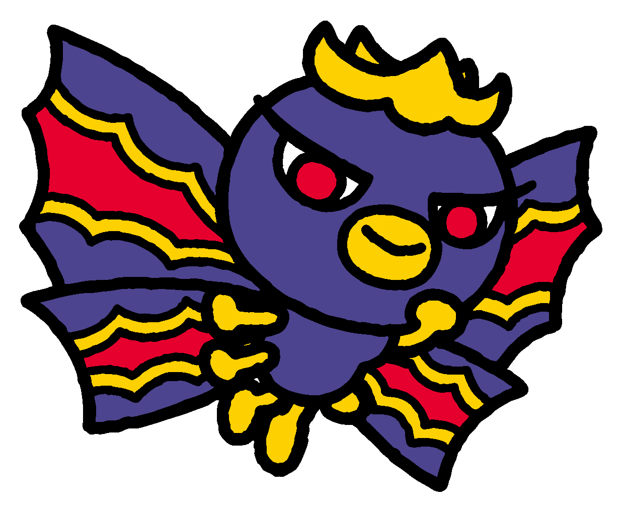 翼を広げた紫のキャラクター