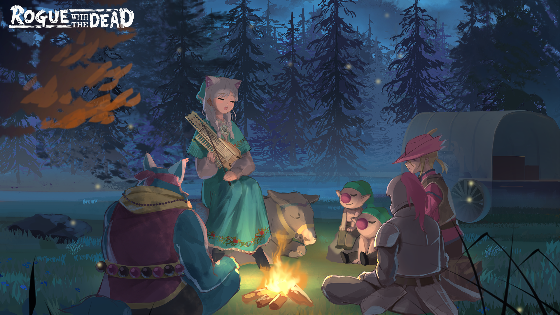 キャンプファイヤーで団欒する冒険者