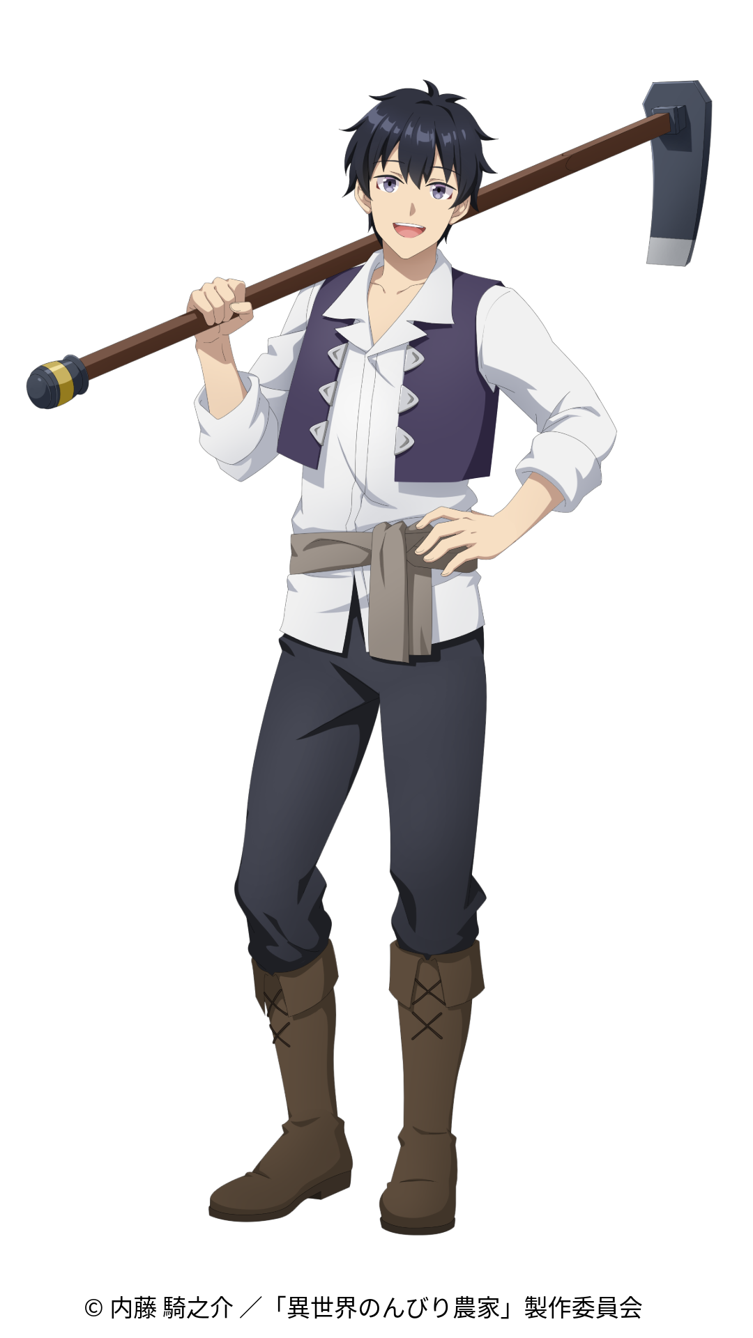 農具を肩に担ぐ男性キャラクター