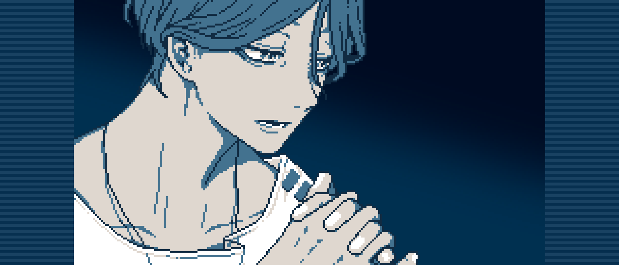 キャラクターが手を組むクローズアップ