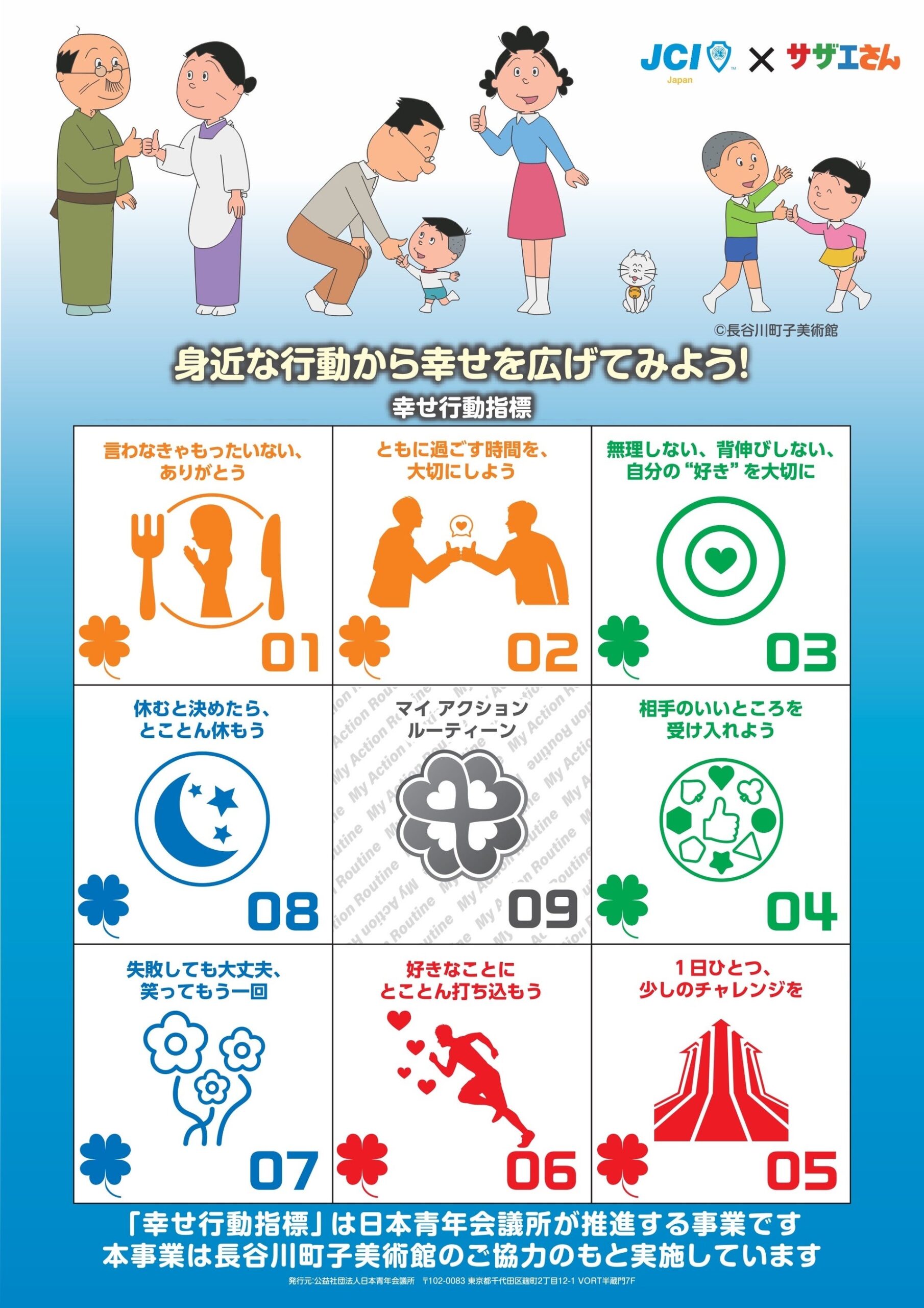 幸せ行動指標を示すサザエさんの図