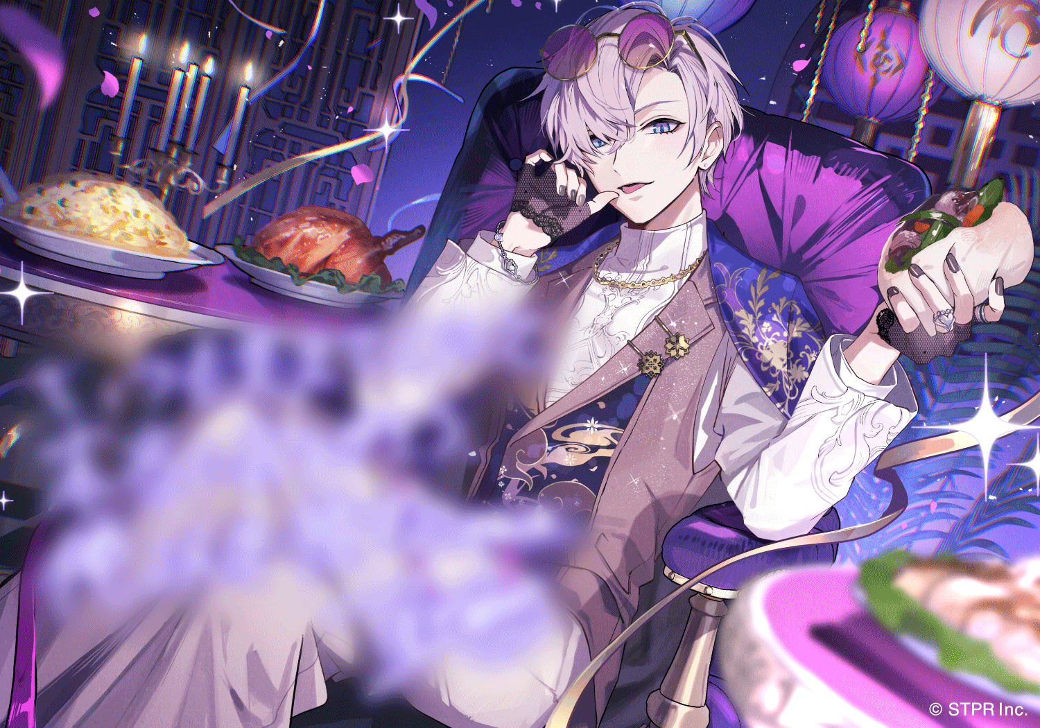 豪華食事を背景にしたイラスト