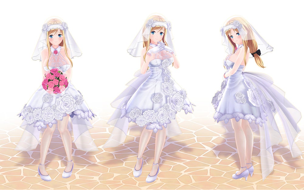 ウェディングドレスのキャラクター三人