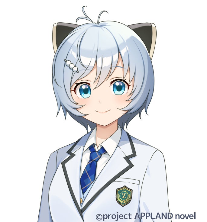 白い背景で微笑むキャラクター