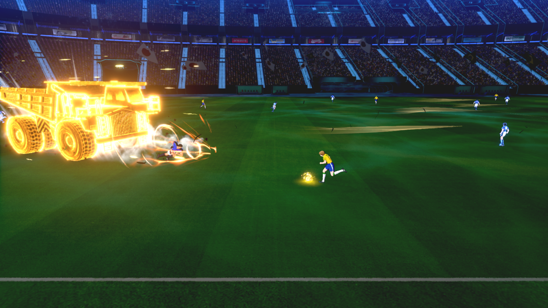 大型トラックのオーラで進む選手