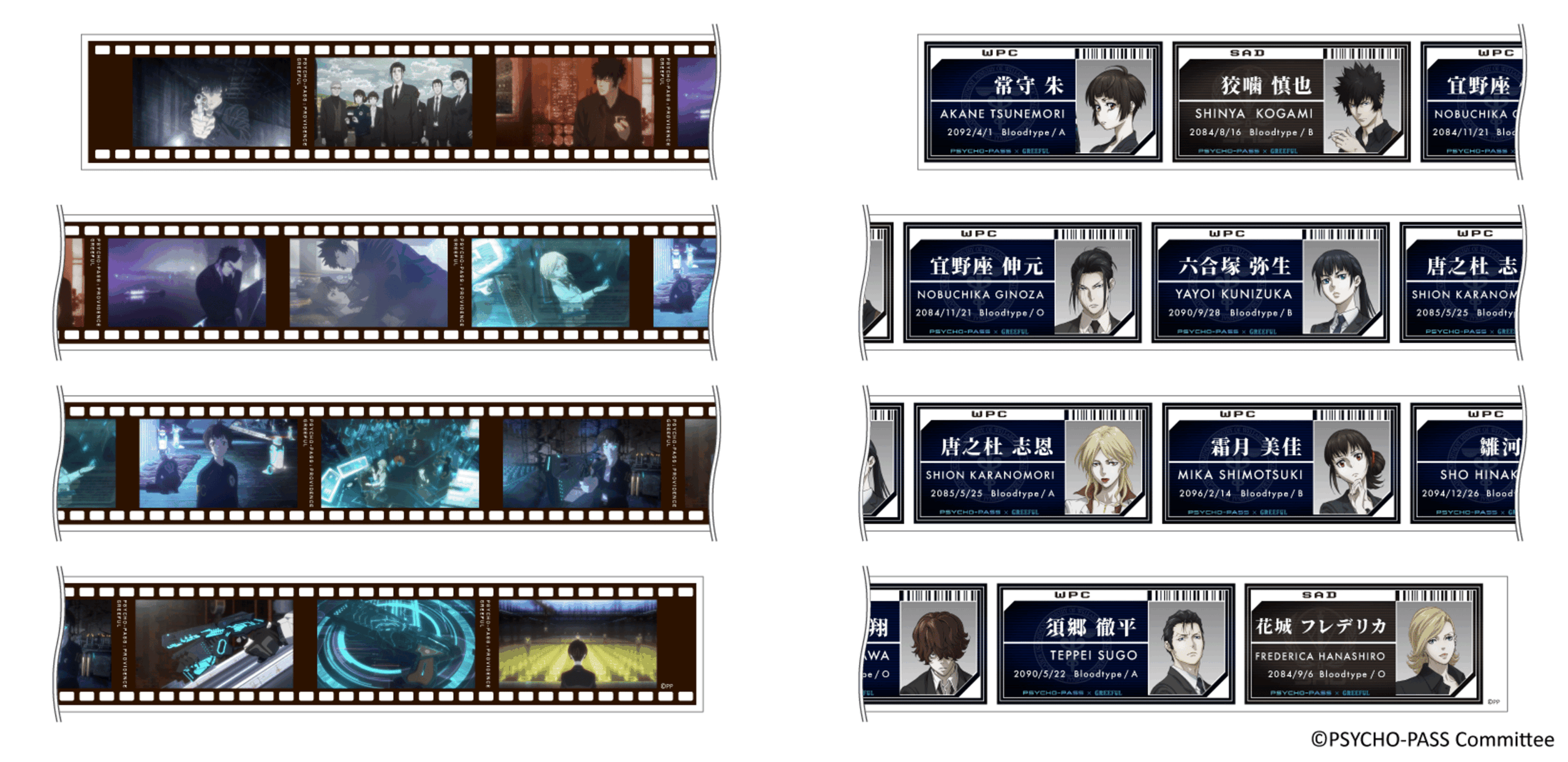 サイコパスのフィルムストリップとキャラクターカード