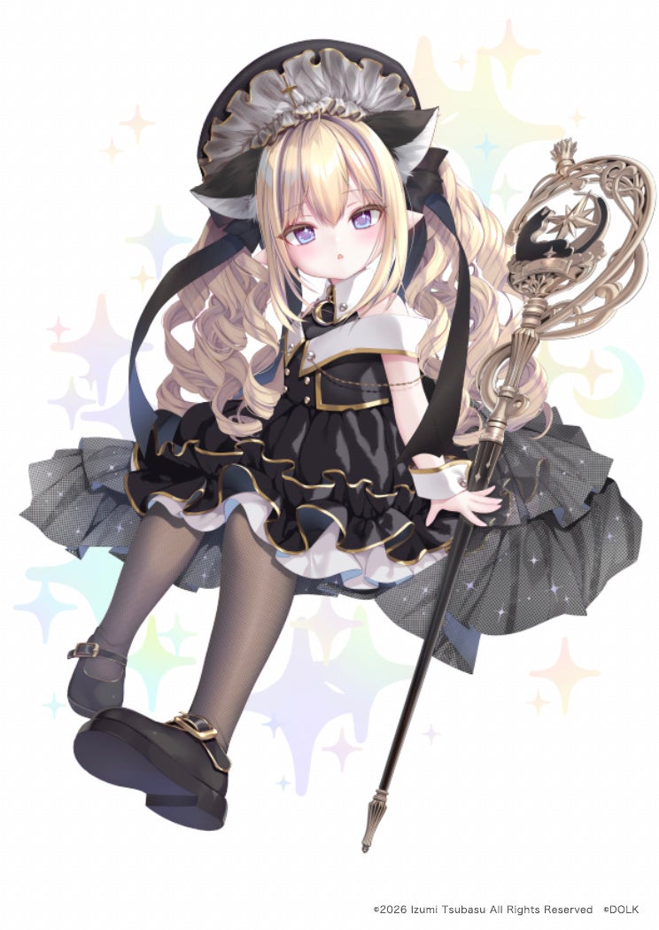 黒の猫魔導士衣装を着たキャラクターデザイン