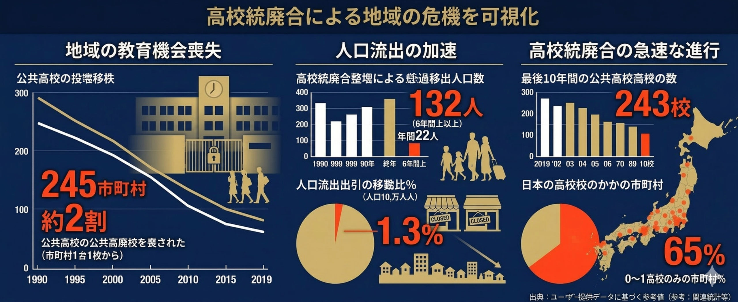 高校統廃合による地域の危機を示すデータ