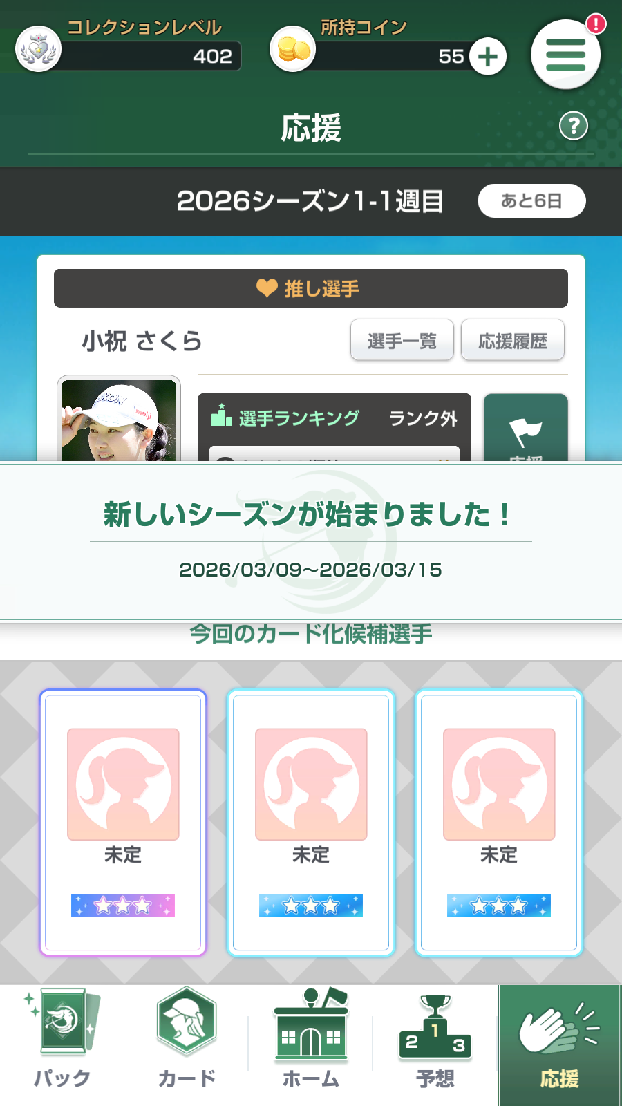 新シーズン応援画面の詳細