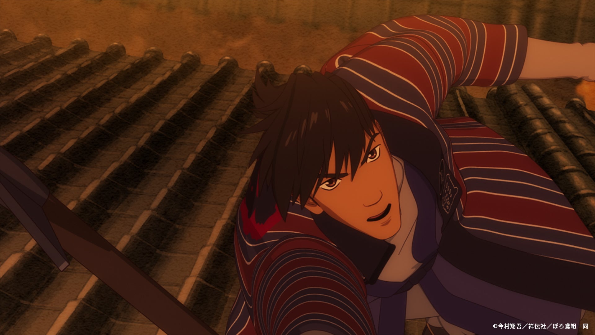 屋根の上のアニメキャラクターの動作