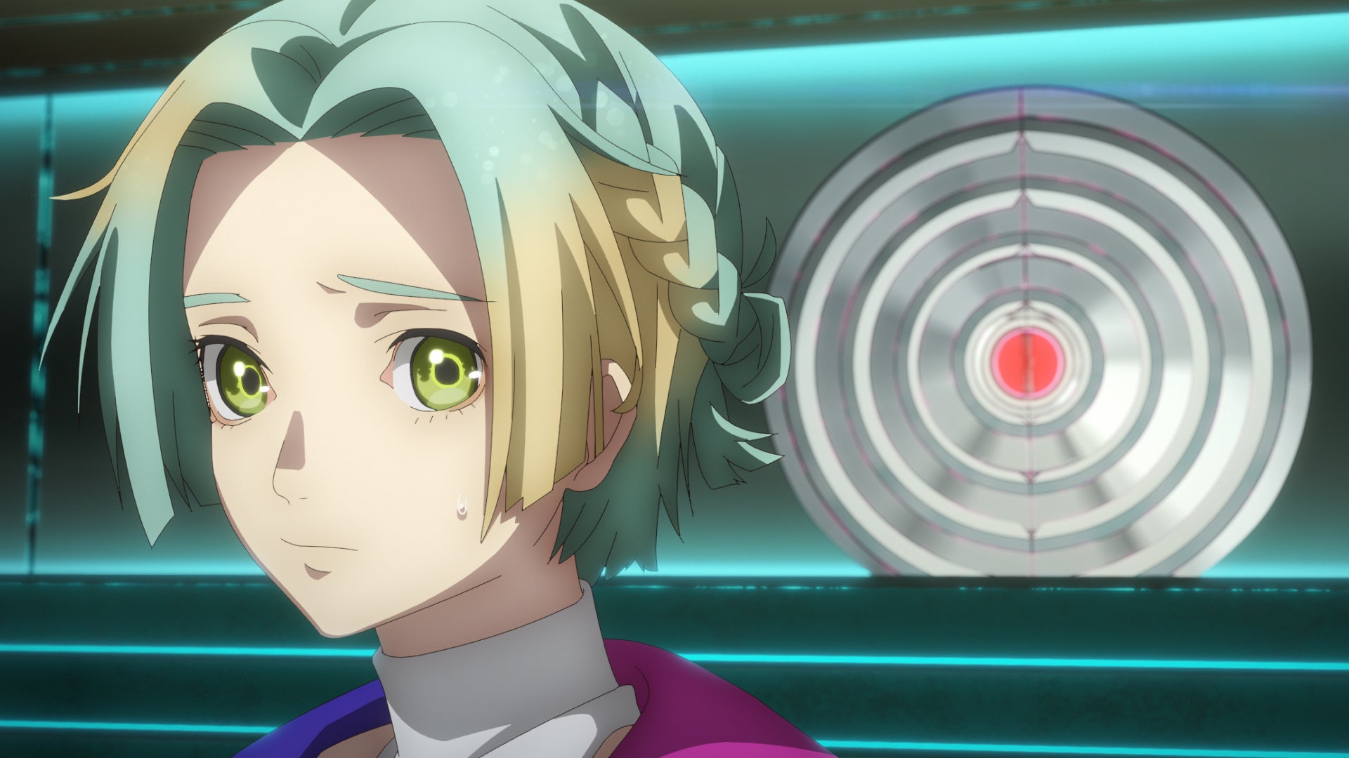 緑の髪のキャラクターと背景のミステリー