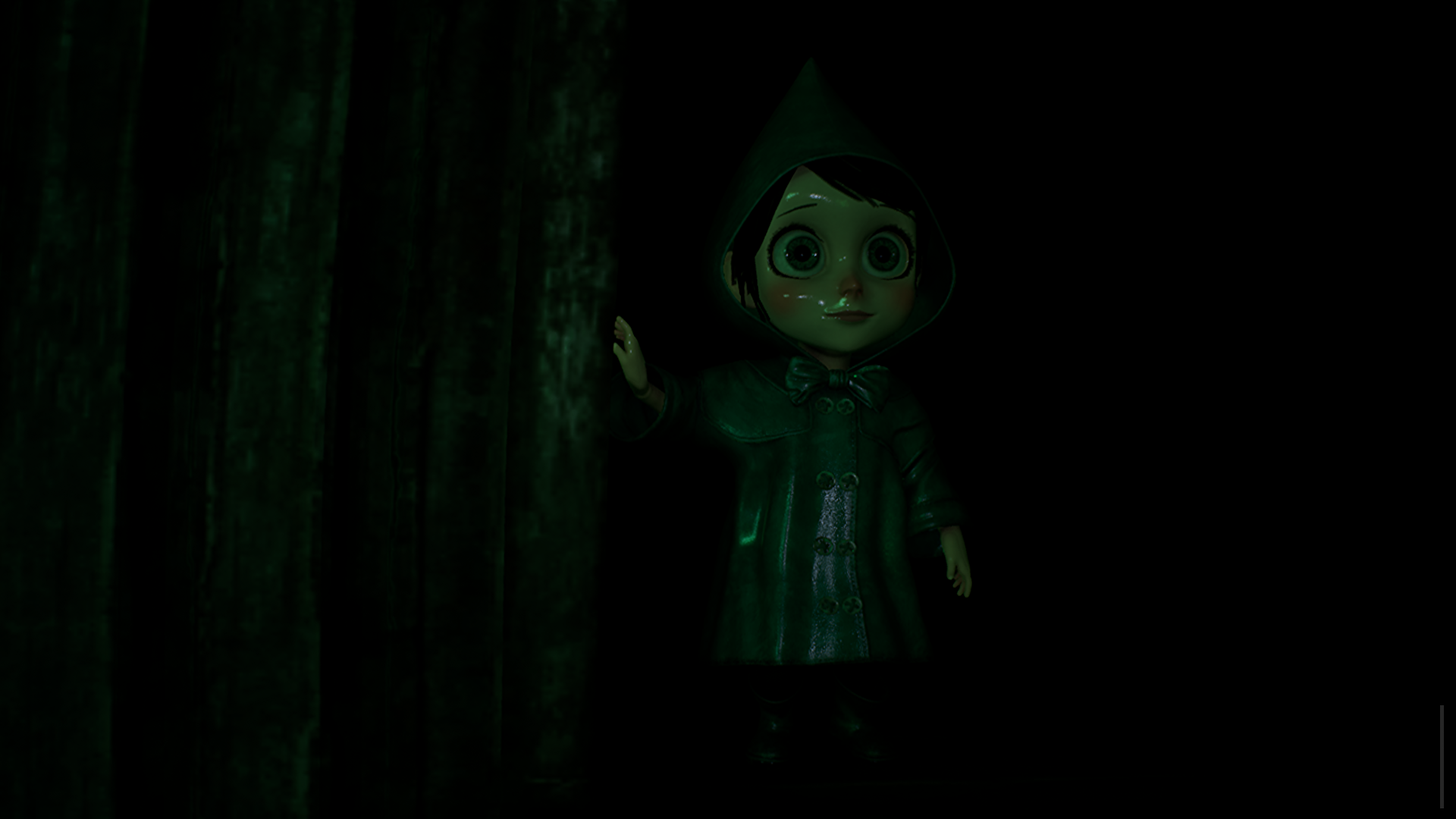 緑のフードを着た少女のシルエット