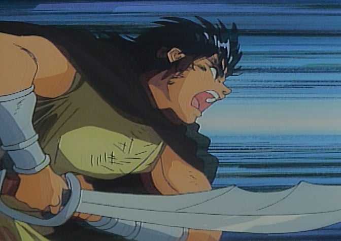 剣を振るう戦士、力強い動き