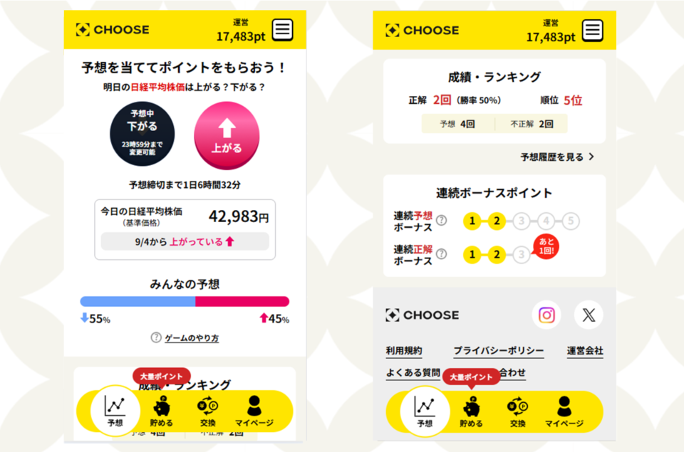 CHOOSE予測画面のスクリーンショット