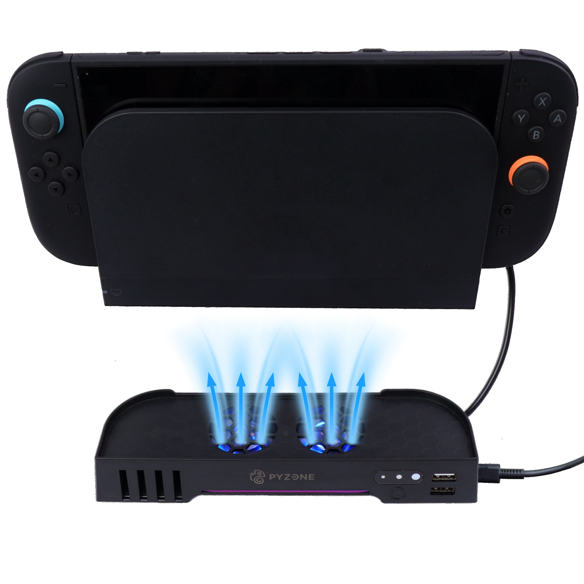 冷却機能を示すゲーム機ドック