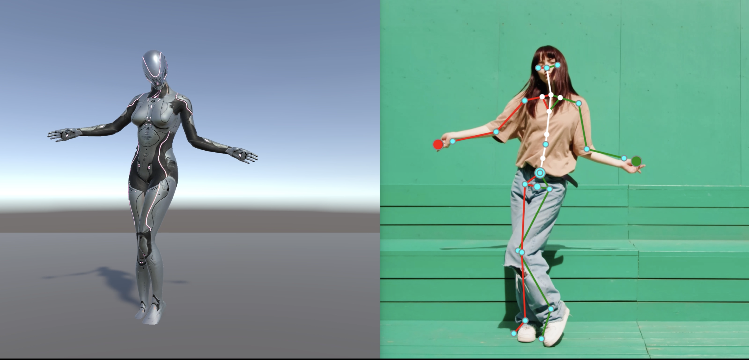 人物と3Dモデルのモーションキャプチャ比較