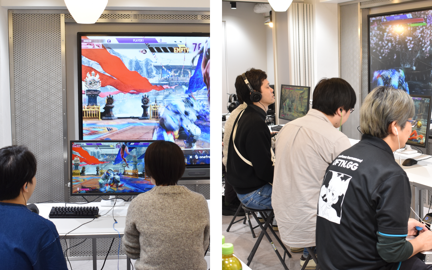 ストリートファイター6の対戦を熱心にプレイする人々