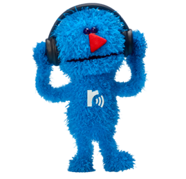 ヘッドフォンをする青いキャラクター