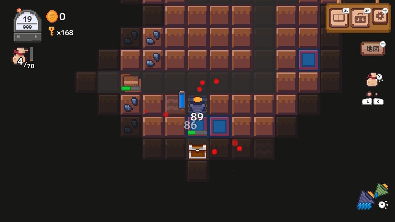 ゲーム画面での採掘アクション