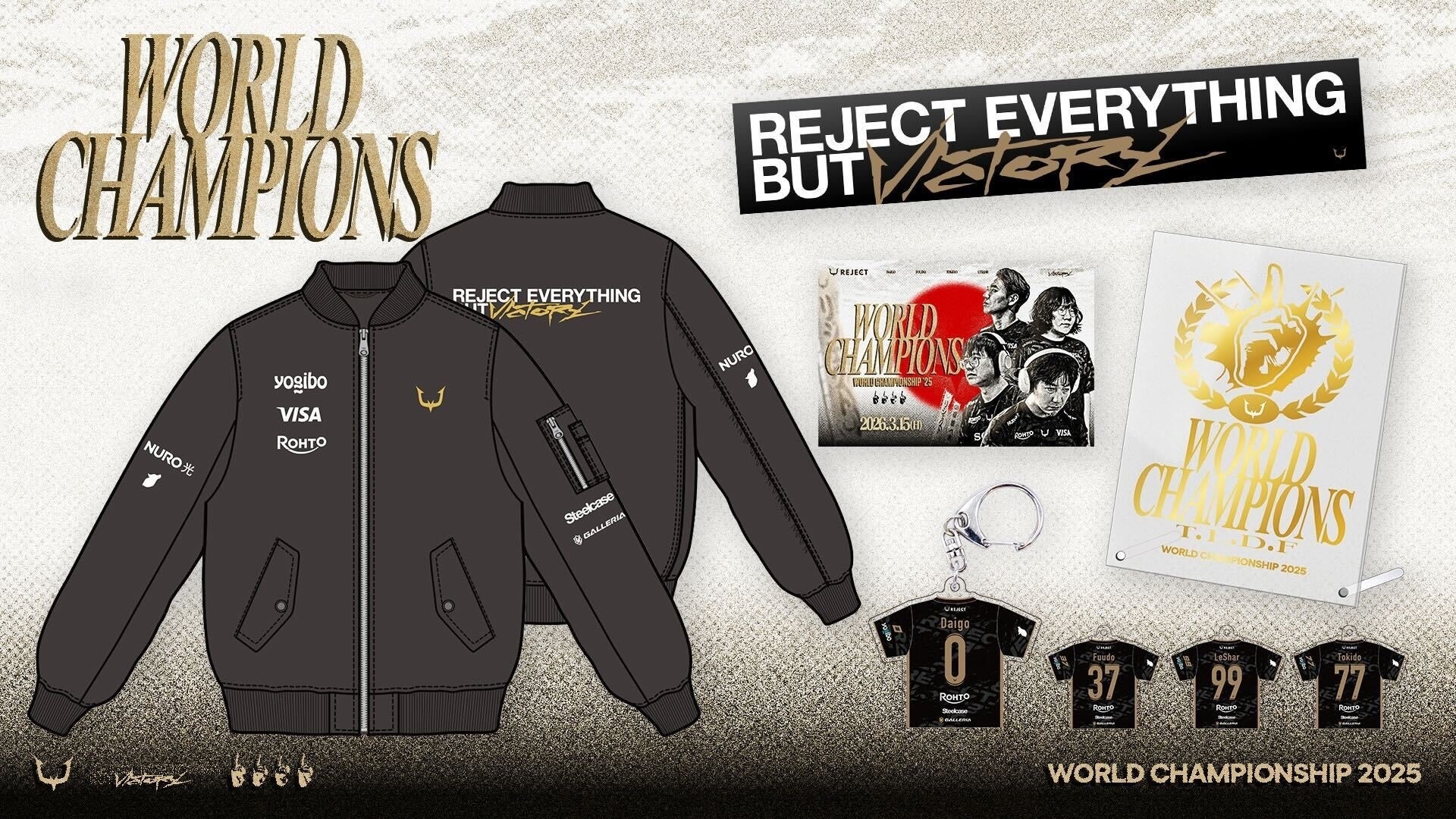 REJECTのグッズと世界チャンピオンのジャケット