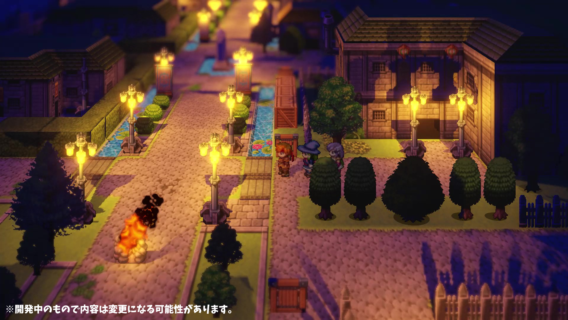 夜の街灯に照らされたRPGツクールの街