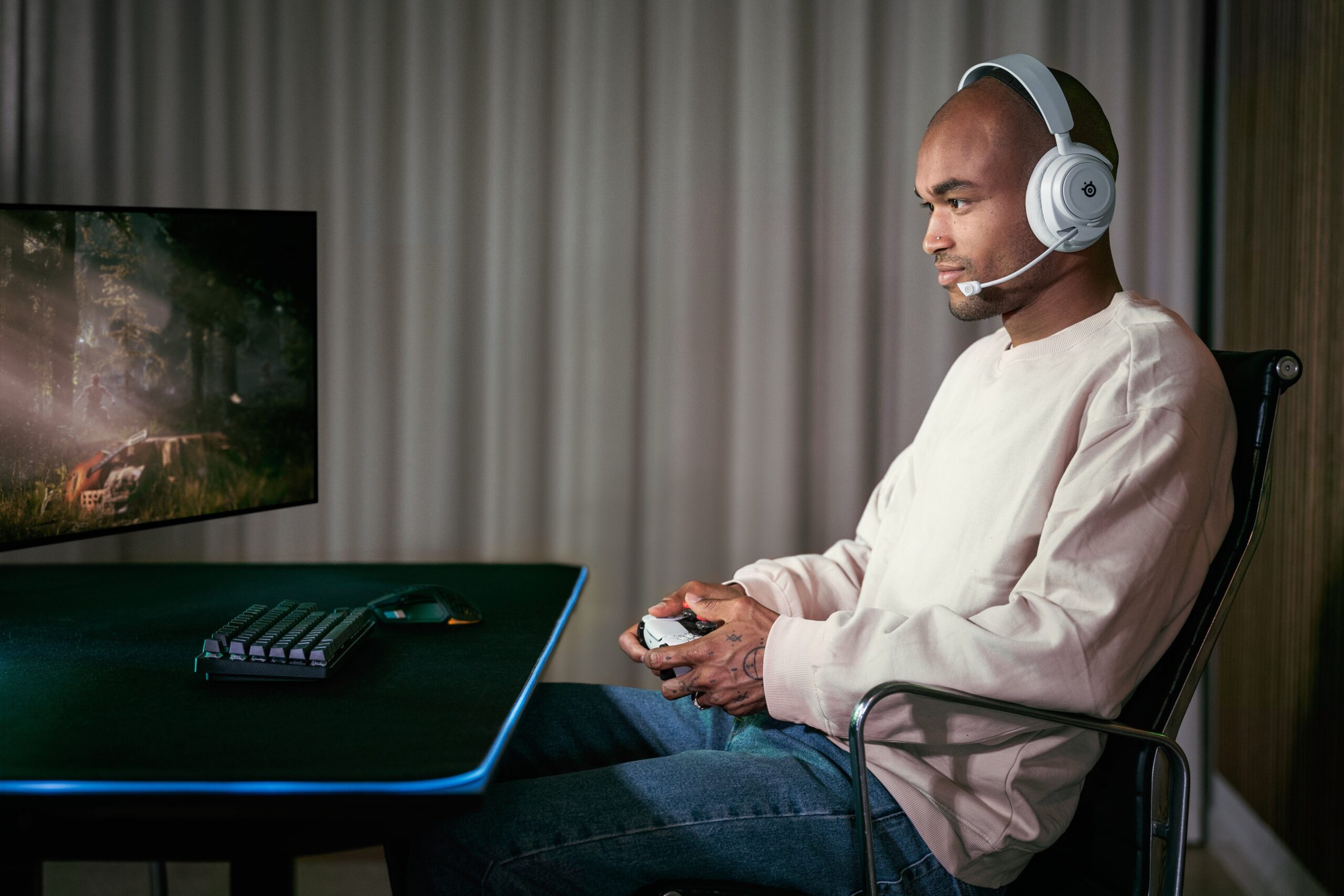 ヘッドセットをつけてゲームをする人