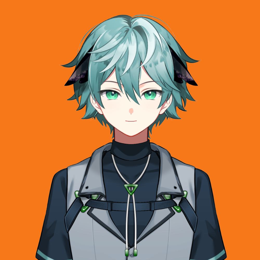 緑髪で笑顔のVTuberキャラクター