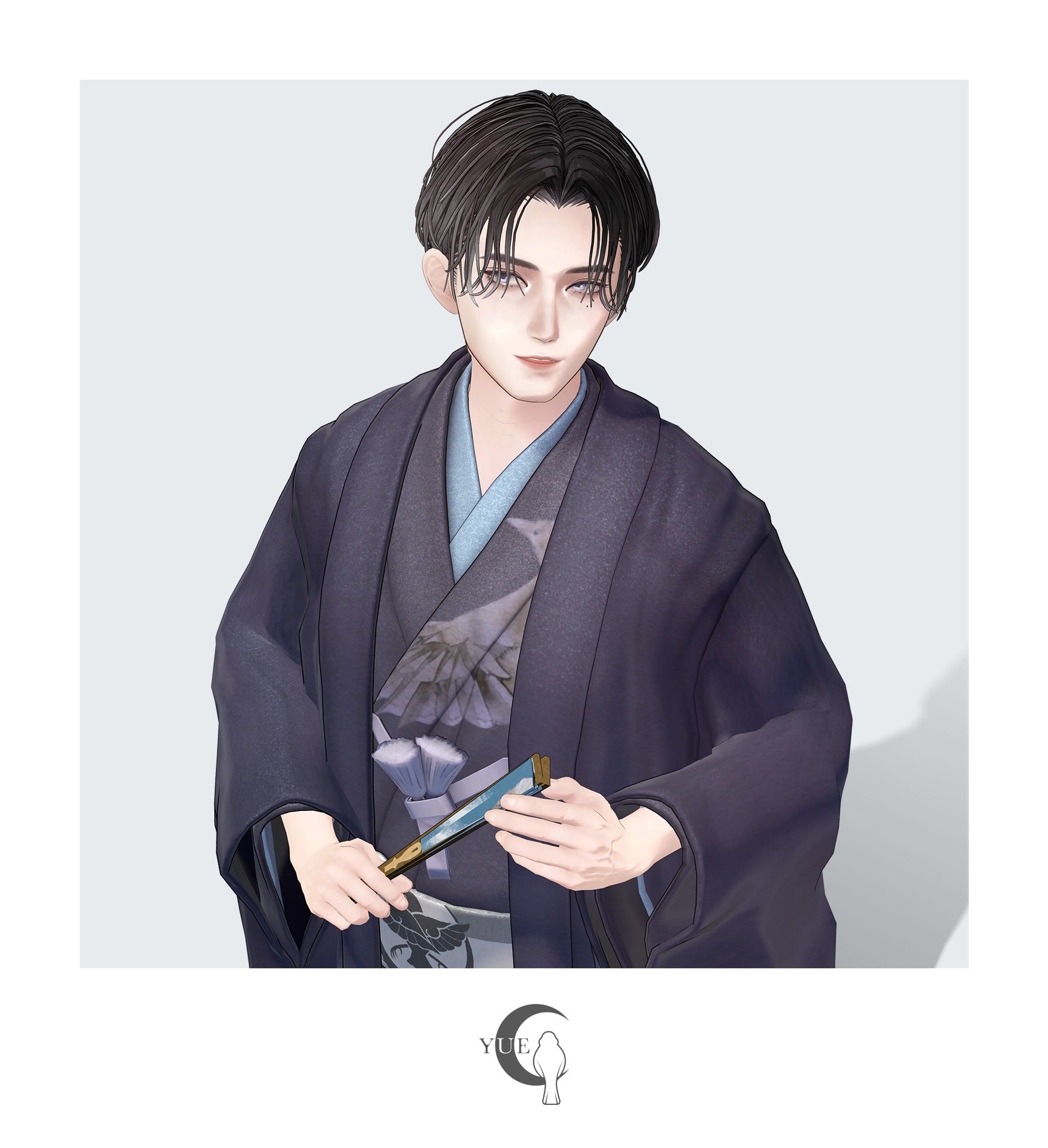 夜嗣が刀を持つ和服姿