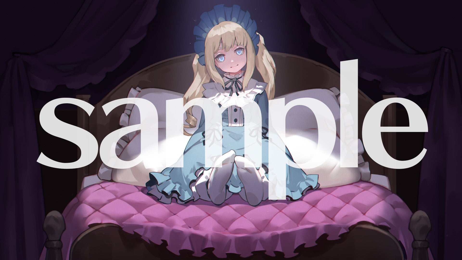 ベッドに座る少女の暗い部屋のムード