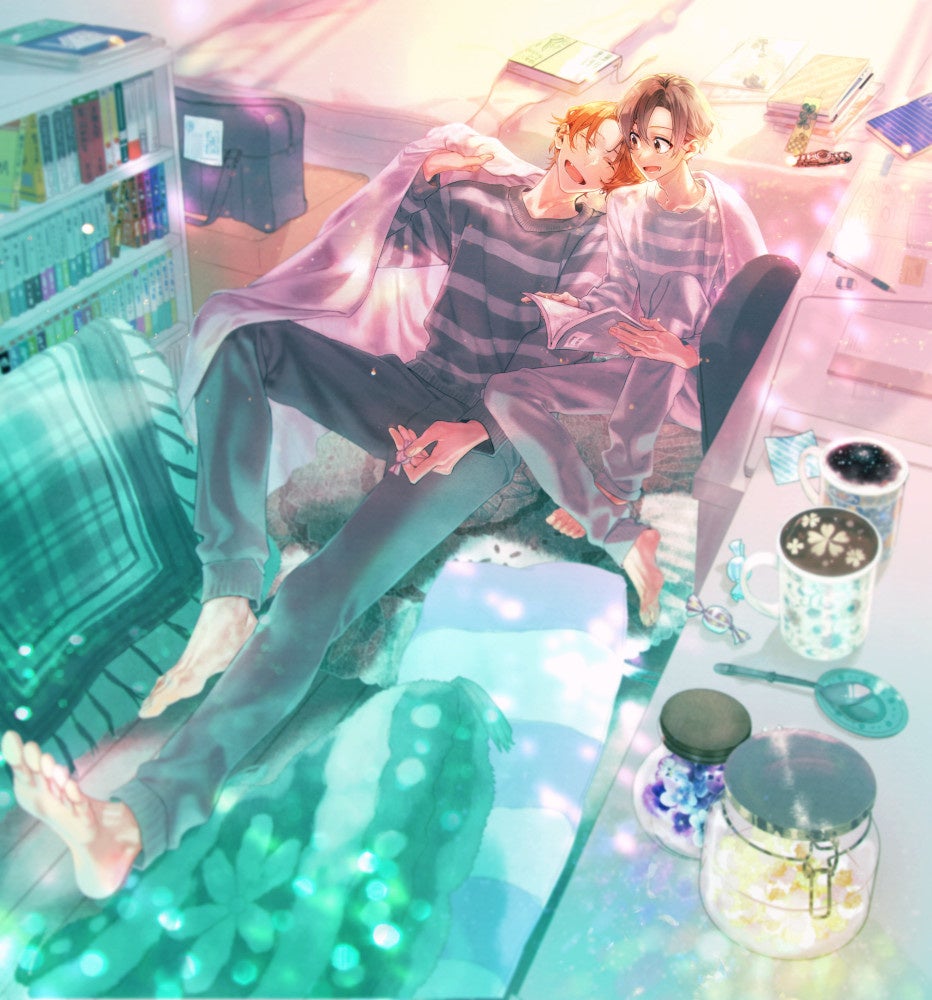 佐々木と宮野がソファでくつろぐシーン