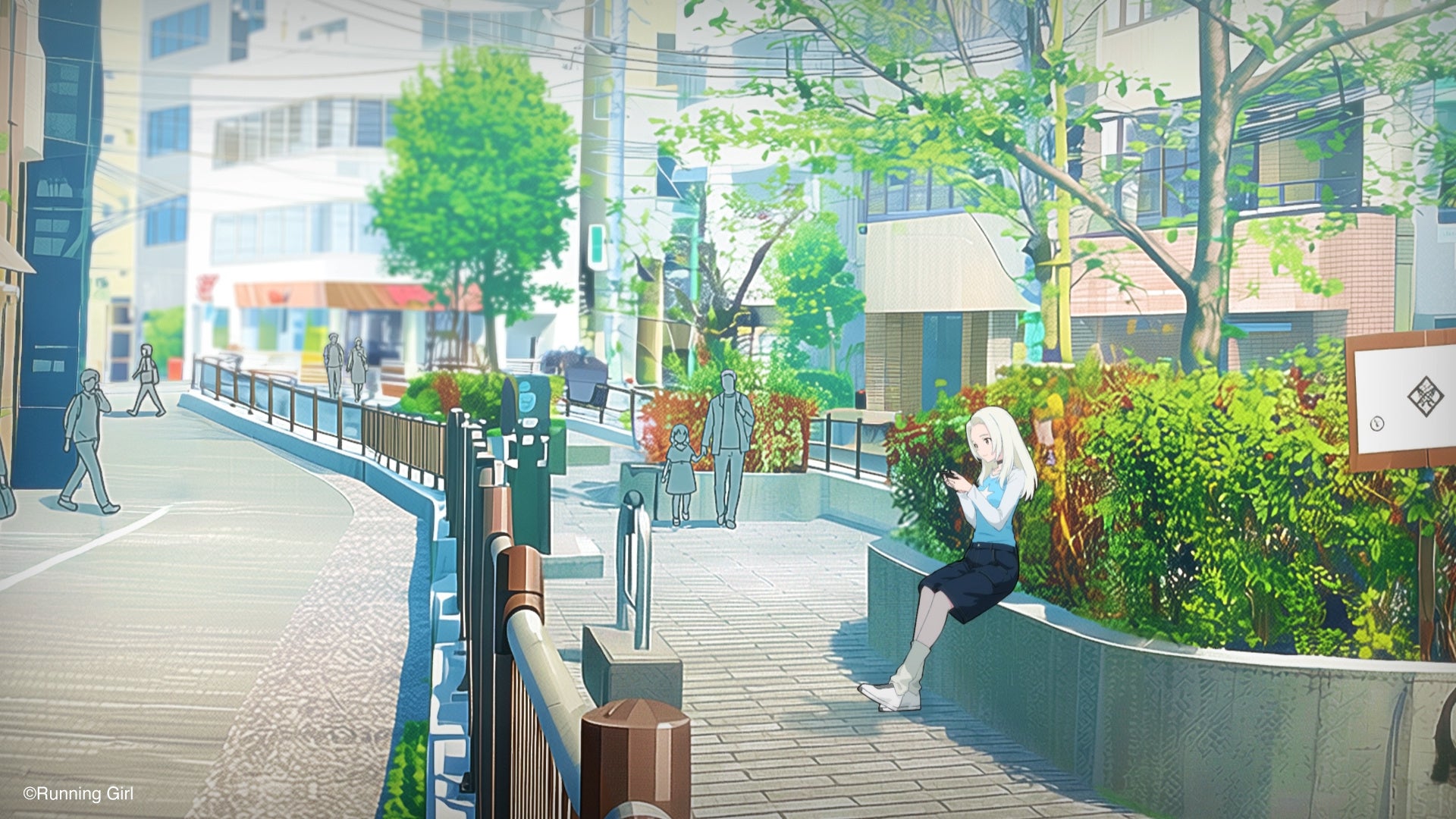 公園でスマホを見るRunning Girlの少女