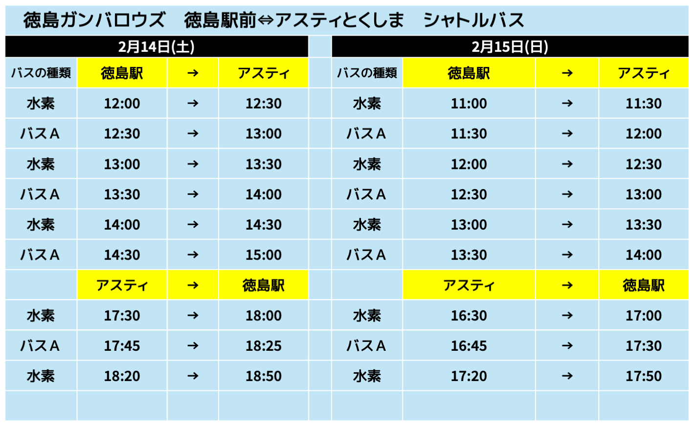 徳島シャトルバス運行スケジュール