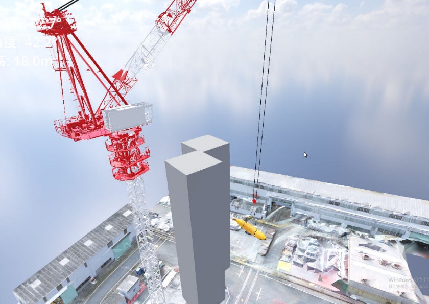 建設クレーンと3D-LiDAR点群のシミュレーション