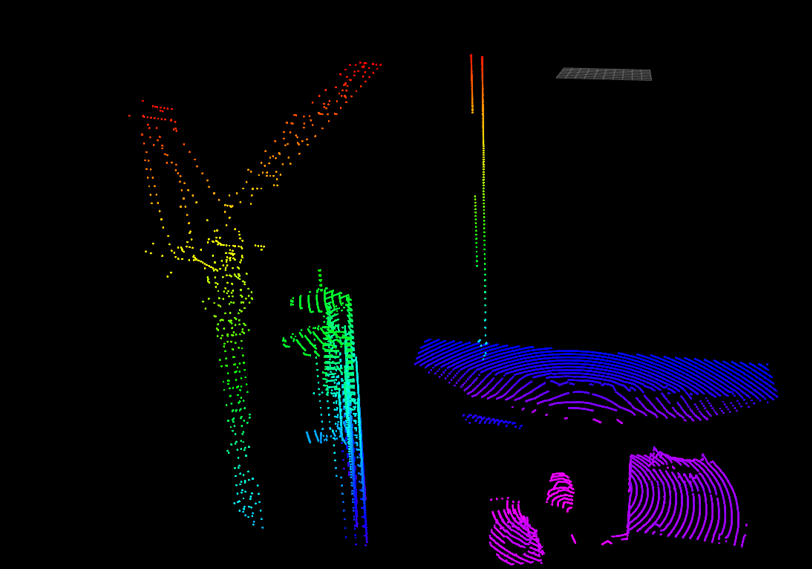 カラフルな点群で描かれたクレーンと建物