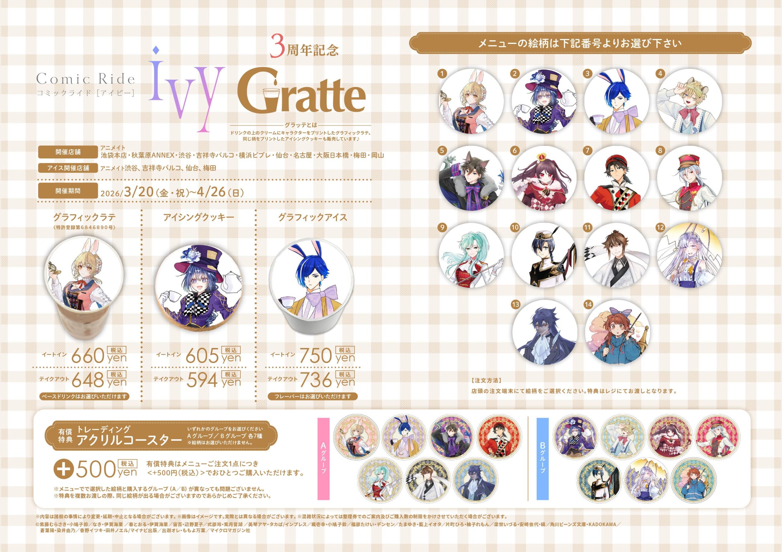 特別メニューの詳細とキャラクター選択