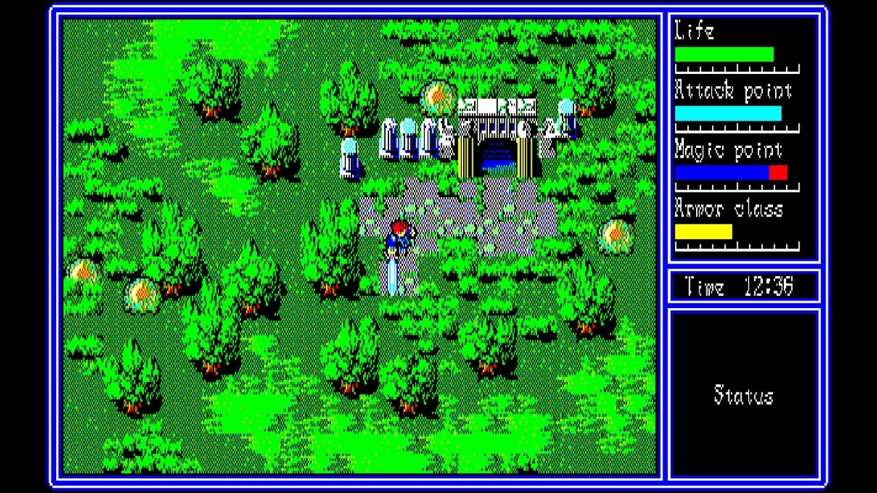 森と建物があるフィールド画面