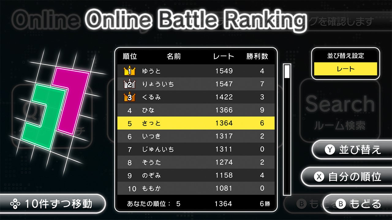 オンラインランキング画面