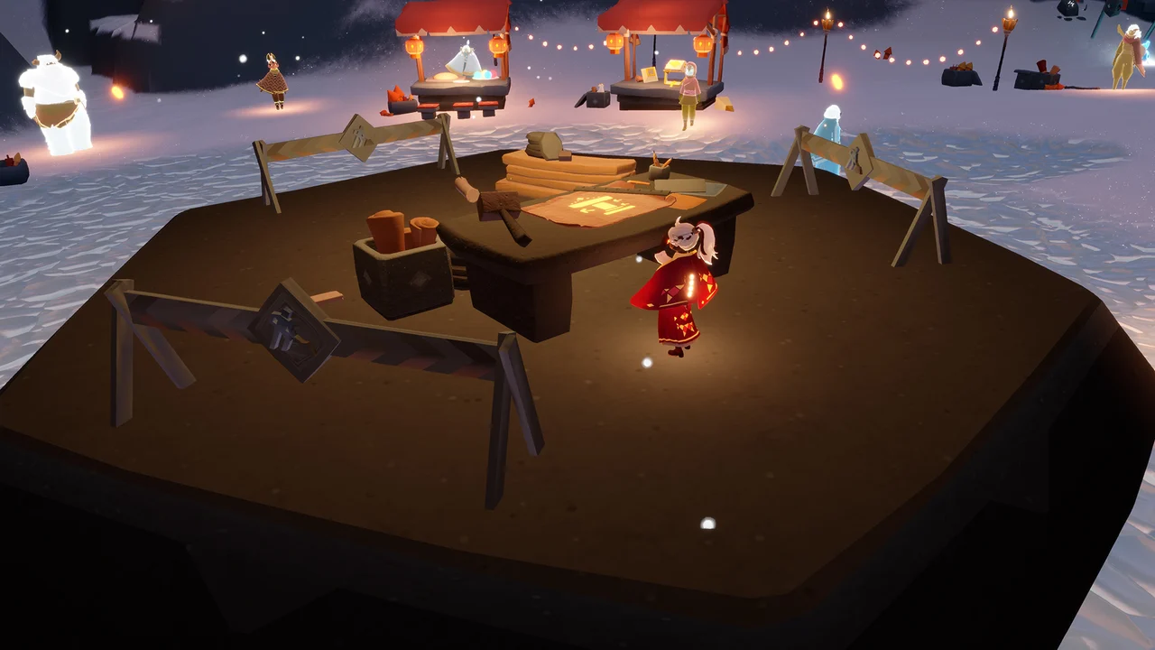 祭りの夜に灯りを囲む人々