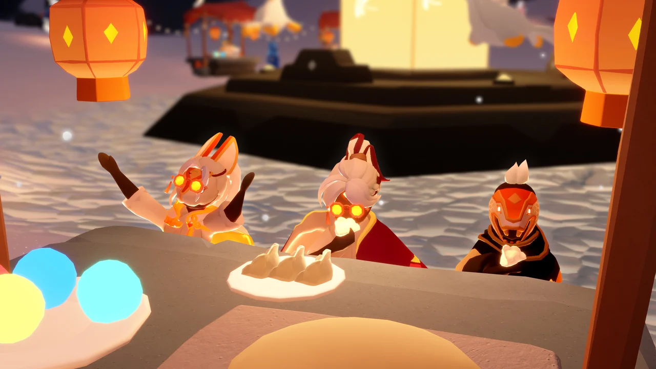 料理を楽しむゲーム内キャラクター