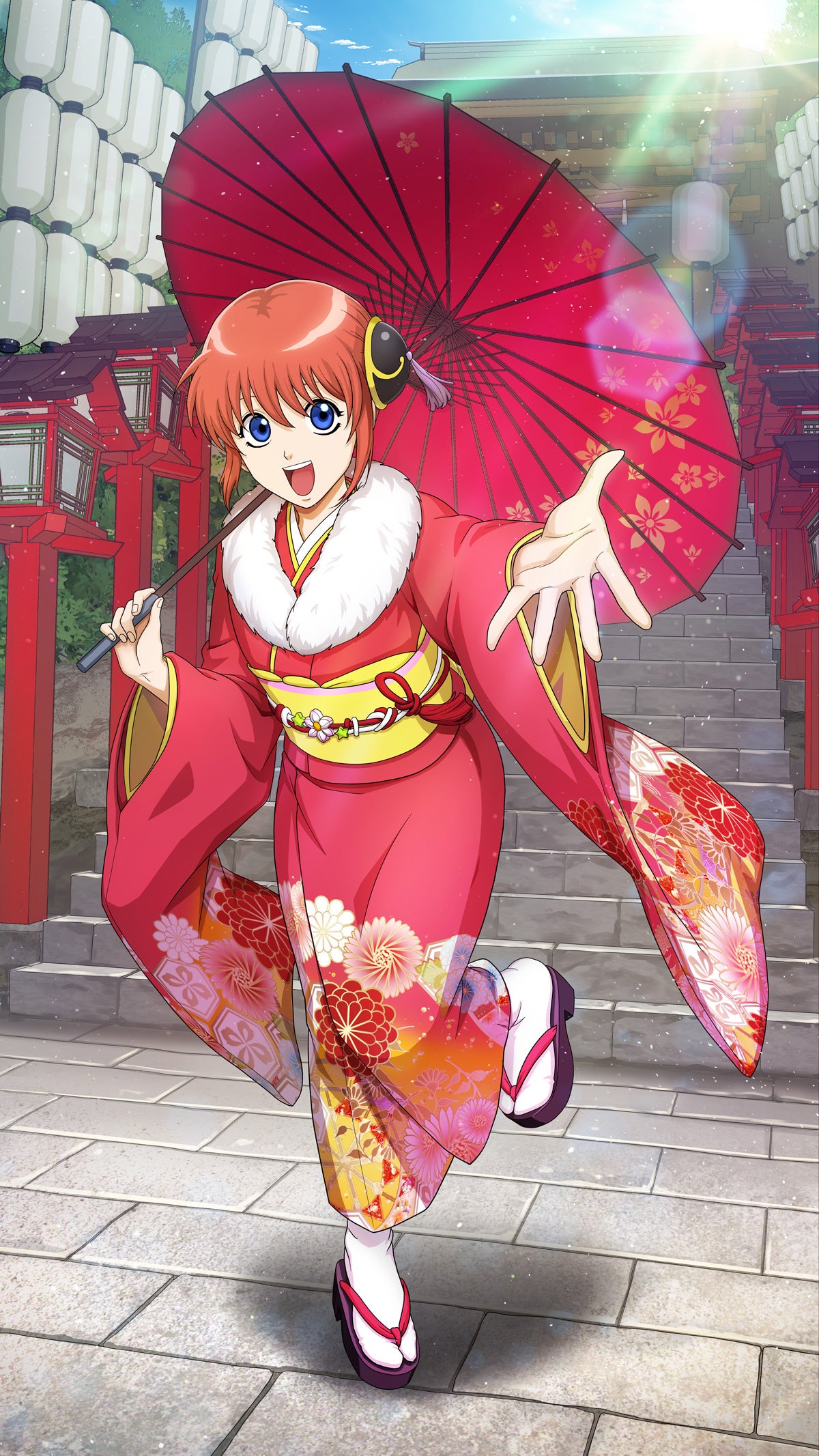 和傘を持つキャラクターの笑顔