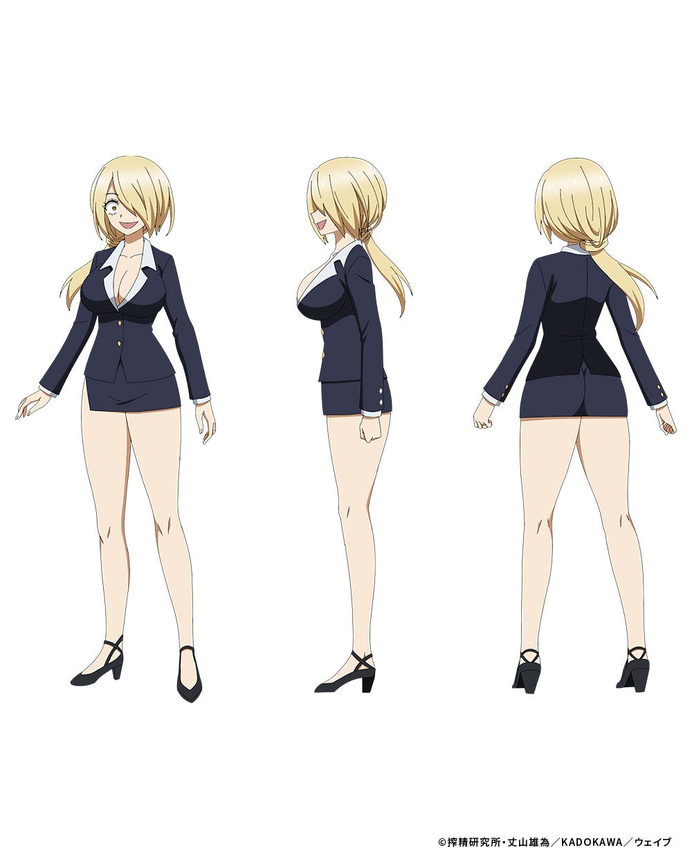 金髪の女性キャラクターの三面図