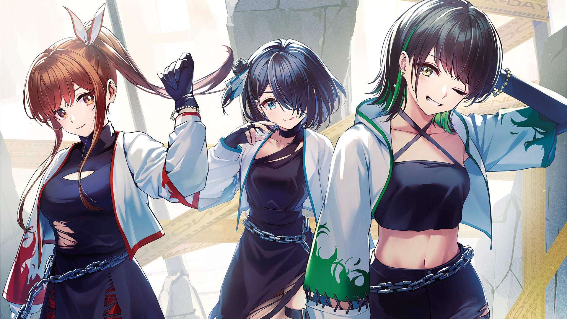 三人の女性アイドル風キャラクター