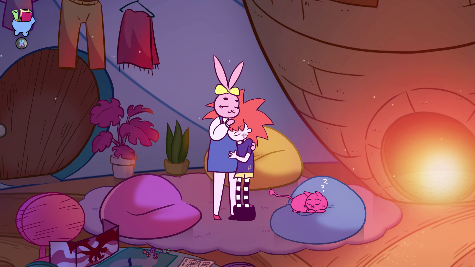 仲間たちが暖かい部屋で集まるシーン